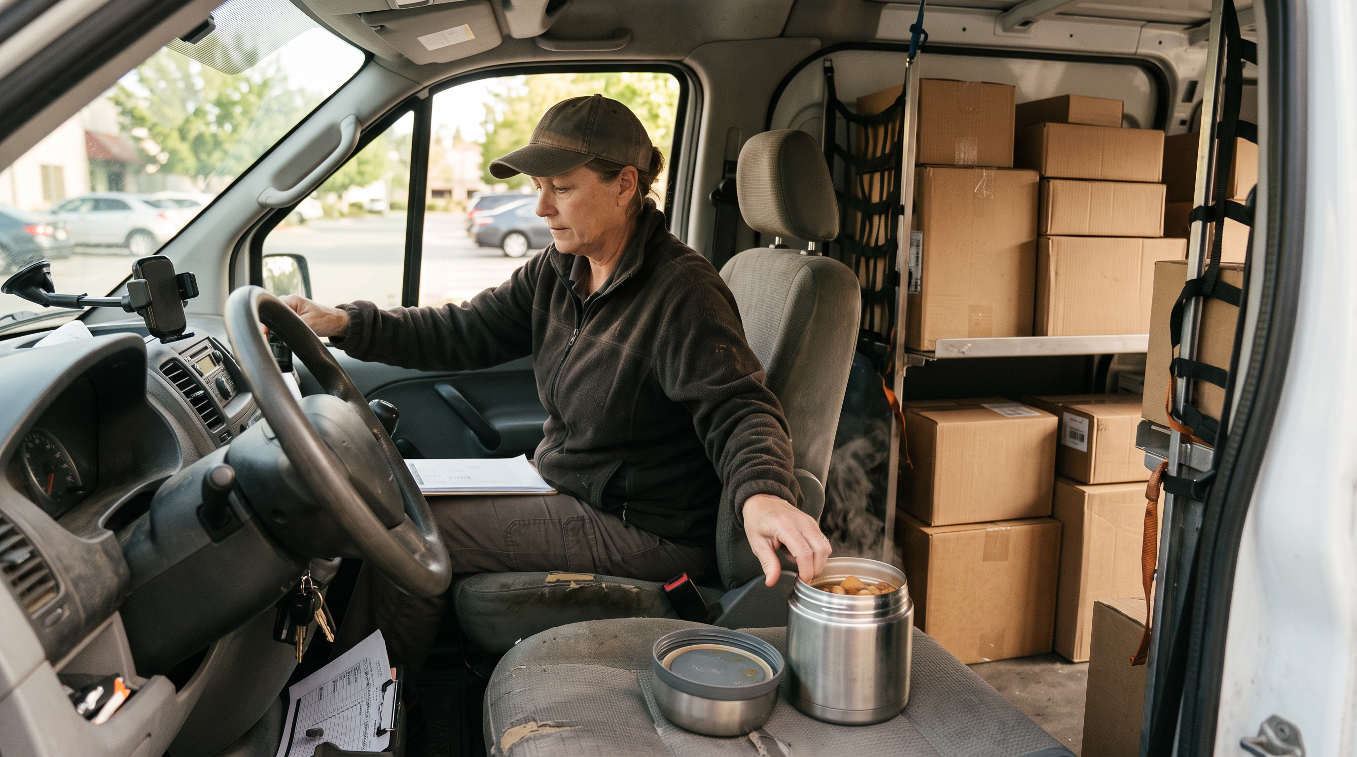 Your van, your kitchen - delivery driver pause between stops